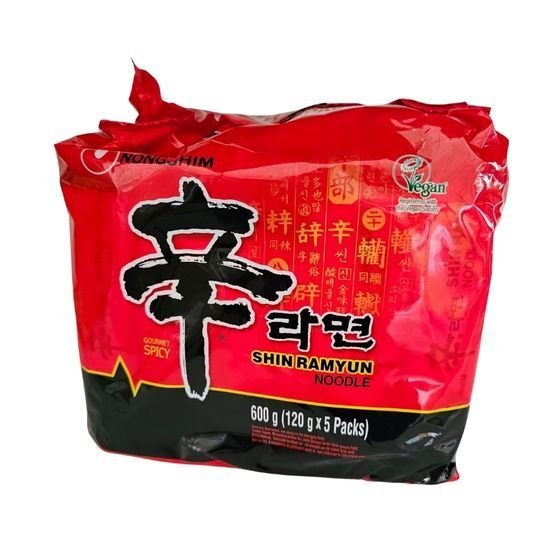 Nongshim Shin Ramyun Noodle 600g Spicy – 120g x 5 Packs